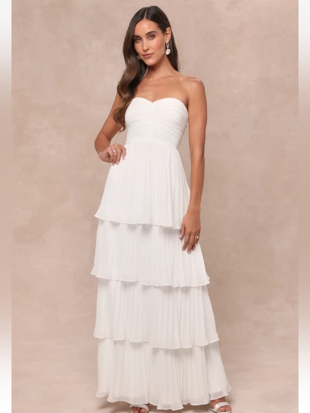 Lulus "Seriously Sensational" White Strapless Tiered Maxi Dress (XS Petite) NWT